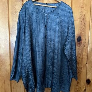 Eileen Fisher Blue Silk Textured Blouse
